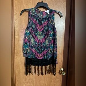 BCBGeneration Multi-Color Printed Fringe Hem Camisole Witchy Fairy Grunge Size S